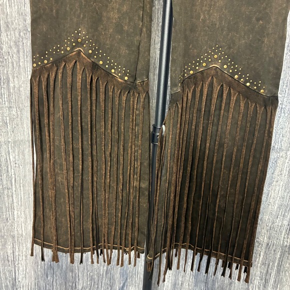 T-Party Fold Down STUDS & FRINGE Bottom Mineral Washed Yoga Pants Women XL - Picture 7 of 12